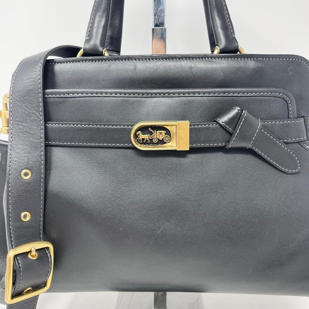 Coach Tate Carryall 29 Top‎ Handle Crossbody Bag Black Leather Gold C4827 - Picture 2 of 15